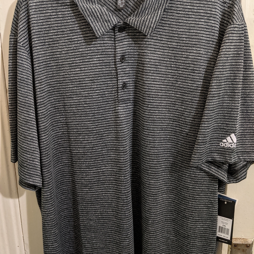 Adidas Men's Gray Striped Polo Shirt